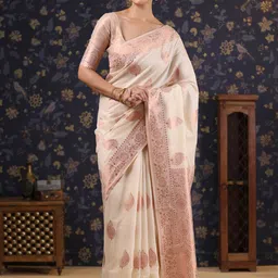 House of Pataudi Woven Design Linen Banarasi Saree-image-80
