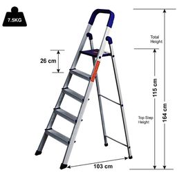 cipla plast CIPLAPLAST Home Pro 5 Steps Ladders for Home Use | High Strength Heavy Duty Multipurpose | 5 Step Stairs Aluminum Finish Ladder with Platform | Anti Skid Folding Ladder image 4