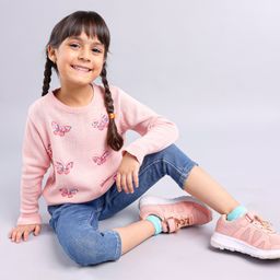 Babyhug Cotton Knit Full Sleeves Sequins Butterfly Sweater - Pink-picture-27