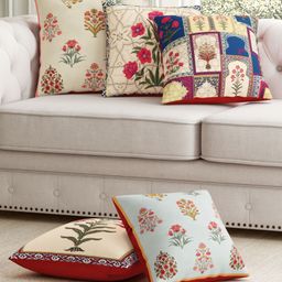 SEJ by Nisha Gupta Set of 5 Ethnic Motif Premium Cushion Covers - Blue-72