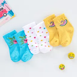 cute walk by babyhug Cutewalk By Babyhug Anti Bacterial Ankle Length Non Terry Socks Floral Design Pack of 3 - White & Yellow-picture-30