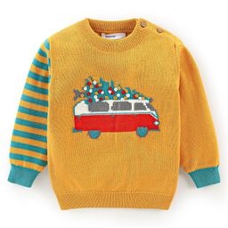 Babyoye 100% Cotton Embellished Full Sleeves Car Print Pullover - Blue & Yellow-image-80