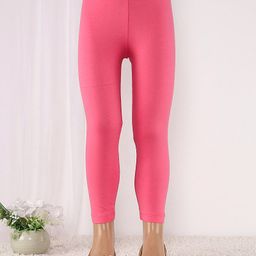 Babyhug Cotton Lycra Full Length Leggings Solid Color - Pink-image-95