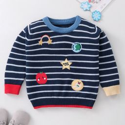 ToffyHouse 100%  Cotton Full Sleeves Pullover  Sweater Striped - Navy Blue-image-61