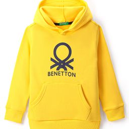 UCB Knitted Full Sleeves Hooded Sweatshirt Logo Print - Red-17