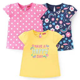 Babyhug Cotton Half Sleeves T-Shirts With Floral & Polka Dot Graphics Pack of 3 - Multicolor-picture-30