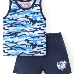 Babyhug 100% Cotton Knit Sleeveless Sando & Shorts Set Camouflage -Navy Blue-image-54