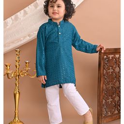 Superminis Full Sleeves Sequin Embellished Kurta With Pyjama - Green-image-16