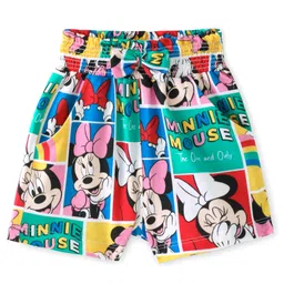 Babyhug Disney Cotton Knit Knee Length Shorts with Pockets & Minnie Mouse Print - White-picture-12