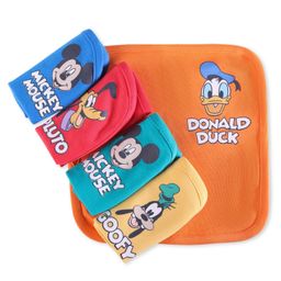 Babyhug Disney Interlock Knit Hands and Face Towel With Mickey Mouse & Friends Graphic Pack of 5 L 28 x B 28 cm - Orange Red & Blue-image-3