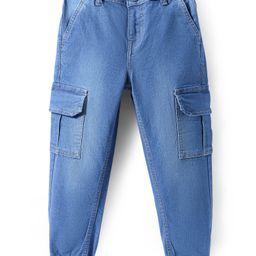 Pine Kids Woven Full Length Denim Washed Jeans with Cargo Pockets - Blue-picture-12