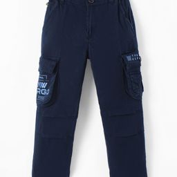 Olio Kids Cotton Woven Full Length Text Printed Jeans with Cargo Pockets - Navy Blue-image-53