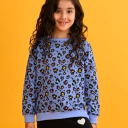 Anthrilo Fleece Full Sleeves Leopard Printed Sweatshirt - Blue-picture-2