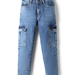 Pine Kids Denim Woven Full Length Washed Jeans With Cargo Pockets - Blue-picture-23