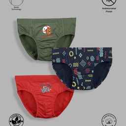 TRESNOVA Cotton Pack Of 3 Anti Microbial Finish & Smart Waistband Technology Lion & Motorbike Printed Briefs - Navy Blue Red & Olive Green-image-80