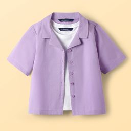 Pine Kids Cotton Woven Half Sleeves Solid Color Shirt Style Top with Inner Tee - Lavender-image-26