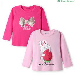 Babyoye 100% Cotton Knit Eco Jiva Finish Full Sleeves T-Shirts With Bunny Print Pack Of 2 - Pink & Dark Pink-image-54