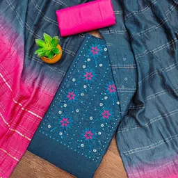 KALINI Floral Embroidered Embellished Cotton Unstitched Dress Material-image-49