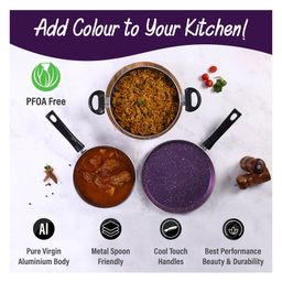 Wonderchef Venice Induction Bottom Non-Stick Coated Cookware Set of 3 - Purple image 2