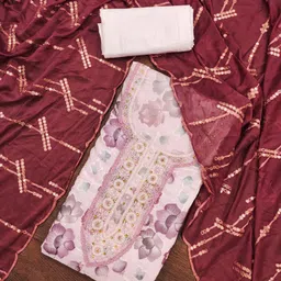 ASISA Floral Printed Beads And Stones Organza Unstitched Dress Material-image-93