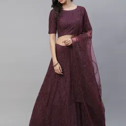SHUBHKALA Burgundy Embroidered Semi-Stitched Lehenga & Unstitched Blouse With Dupatta-picture-28