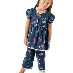 Cherry Crumble By Nitt Hyman Kids Navy Floral Print Night Suit-image-9