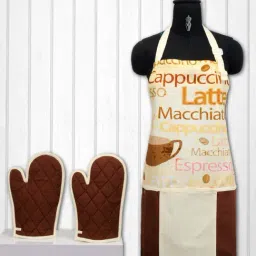 Swayam Beige & Brown Kitchen Apron with Oven Gloves - Set of 1-16