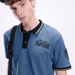 Kook N Keech Marvel Men Black Panther Printed Polo Collar Oversized Pure Cotton T-shirt-image-86