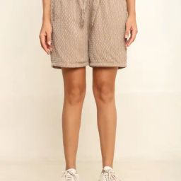 Prettify Beige Self Design Shorts-picture-0