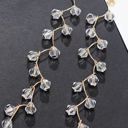OOMPH White Crystal Elongated Statement Fashion Drop Earrings In Golden Tone for Women-image-59