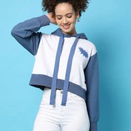 Campus Sutra White & Blue Cotton Graphic Print Hoodie-image-19