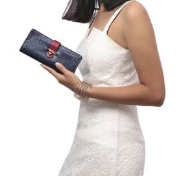 Hidesign Atria Cro Mel Ran Navy Textured Bi-Fold Wallet for Women-image-8