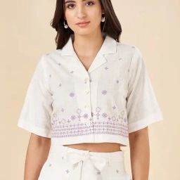 Akkriti by Pantaloons Snow White Embroidered Crop Shirt-image-71