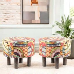 Ikiriya Collio Multicolor Wood Ottomans in Antique Finish-image-2