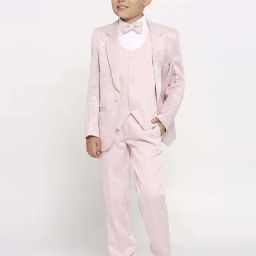Kids Island Boys Pink & White Jacquard Full Sleeves Suit Set-picture-31