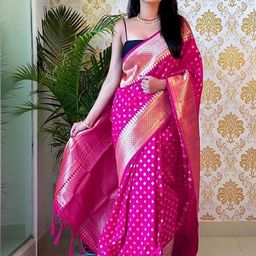 CANBIA Ethnic Motifs Zari Silk Blend Banarasi Saree-image-79