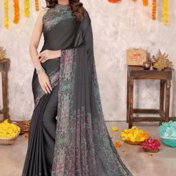 MIRCHI FASHION Black Printed Saree With Unstitched Blouse-picture-33