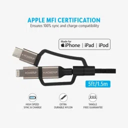 Powerup USB To Lightning 3in1 Sync And Charge Multiple Cable 1.5m (Black)-44
