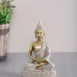 Tayhaa Grey & Gold Stone Dust Buddha Statue - Set of 1-image-58
