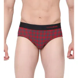 UnderJeans by Spykar Maroon & Grey Checks Briefs-47