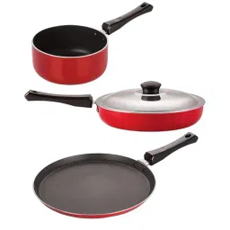 Nirlon Non-Stick Red Aluminium Gas Compatible Kitchenware Combo Gift Set with Bakelite H & le-26