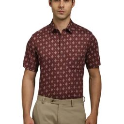 Louis Philippe Maroon Cotton Regular Fit Printed Shirt-image-41