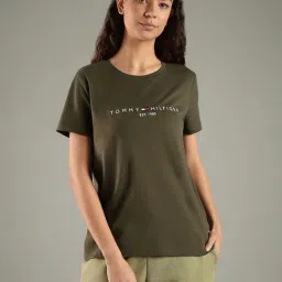 TOMMY HILFIGER Army Green Embroidered Logo Regular Fit Cotton T-Shirt-picture-8