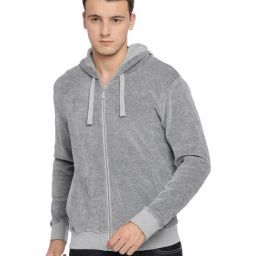 Basics Grey Slim Fit Self Pattern Hooded Jacket-image-47
