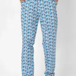 UnderJeans by Spykar White & Blue Printed Pyjamas-picture-0