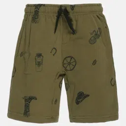 Kiddopanti Kids Olive Green Cotton Printed Shorts-image-2