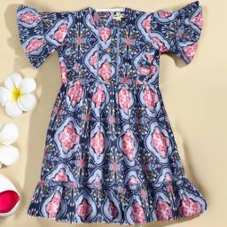 Bella Moda Girls Multi Cotton Half Sleeves Abstract Printed Dress-picture-15