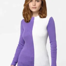 Vero Moda Purple & White Cotton Color-Block Sweater-picture-30