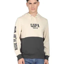 U.S. Polo Assn. Ecru Cotton Regular Fit Colour Block Hooded Sweatshirt-10