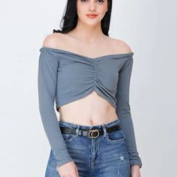 Cation Grey Off Shoulder Crop Top-image-58